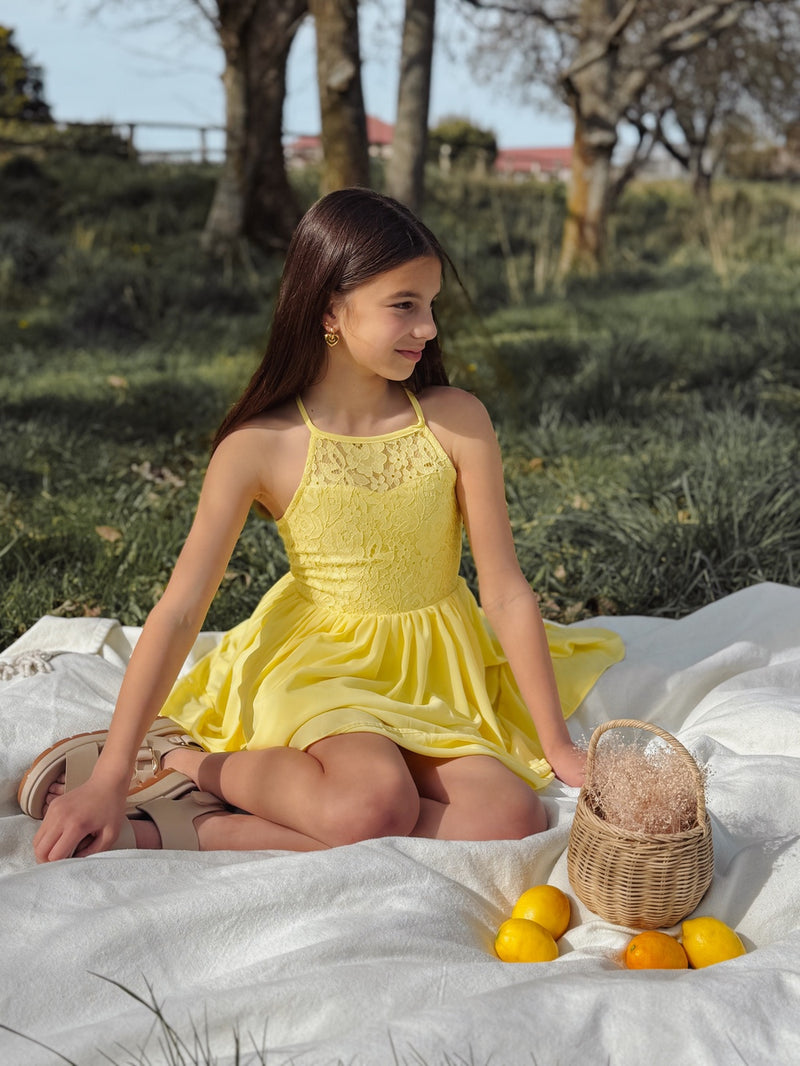 Norah Yellow Girls Dress - A Little Lacey