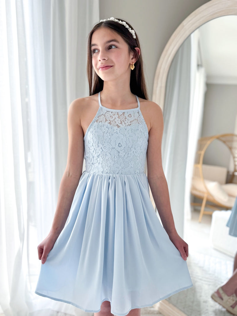 Norah Light Blue Girls Dress - A Little Lacey