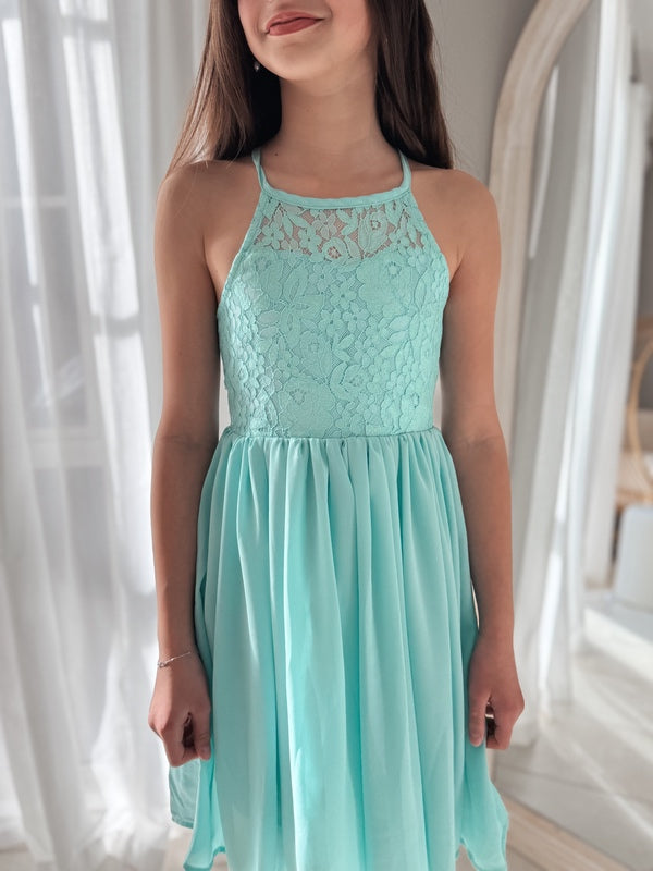 The Norah Girls Lace Up Graduation Dress in Turquoise A Little Lacey The Norah Girls Lace Up Graduation Dress in Turquoise A Little Lacey