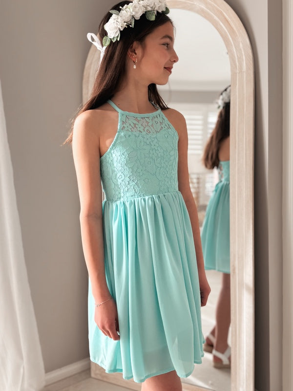 Norah Turquoise Girls Dress - A Little Lacey