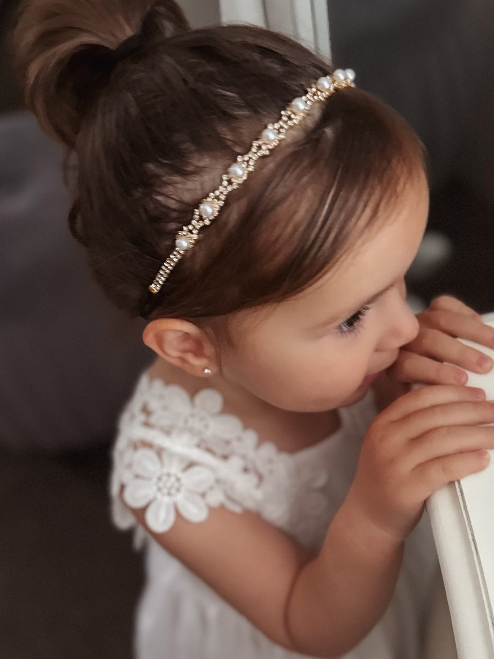 Nova Girls Pearl & Diamnate Gold Headband - A Little Lacey · Photo 3 of 4
