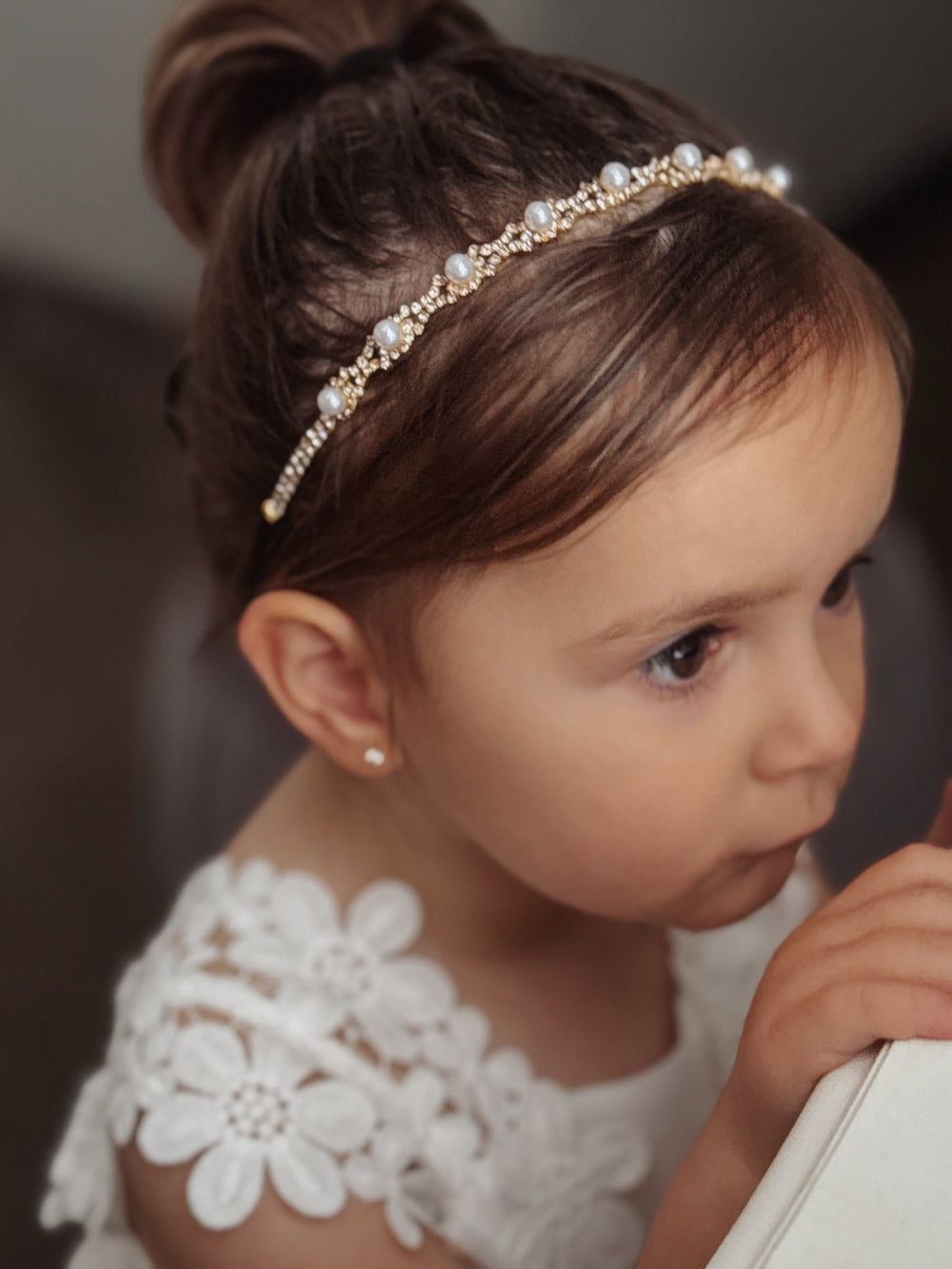 Nova Girls Pearl & Diamnate Gold Headband - Tiaras and Headpieces