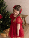 Red glitter party dress for girls shown from the side