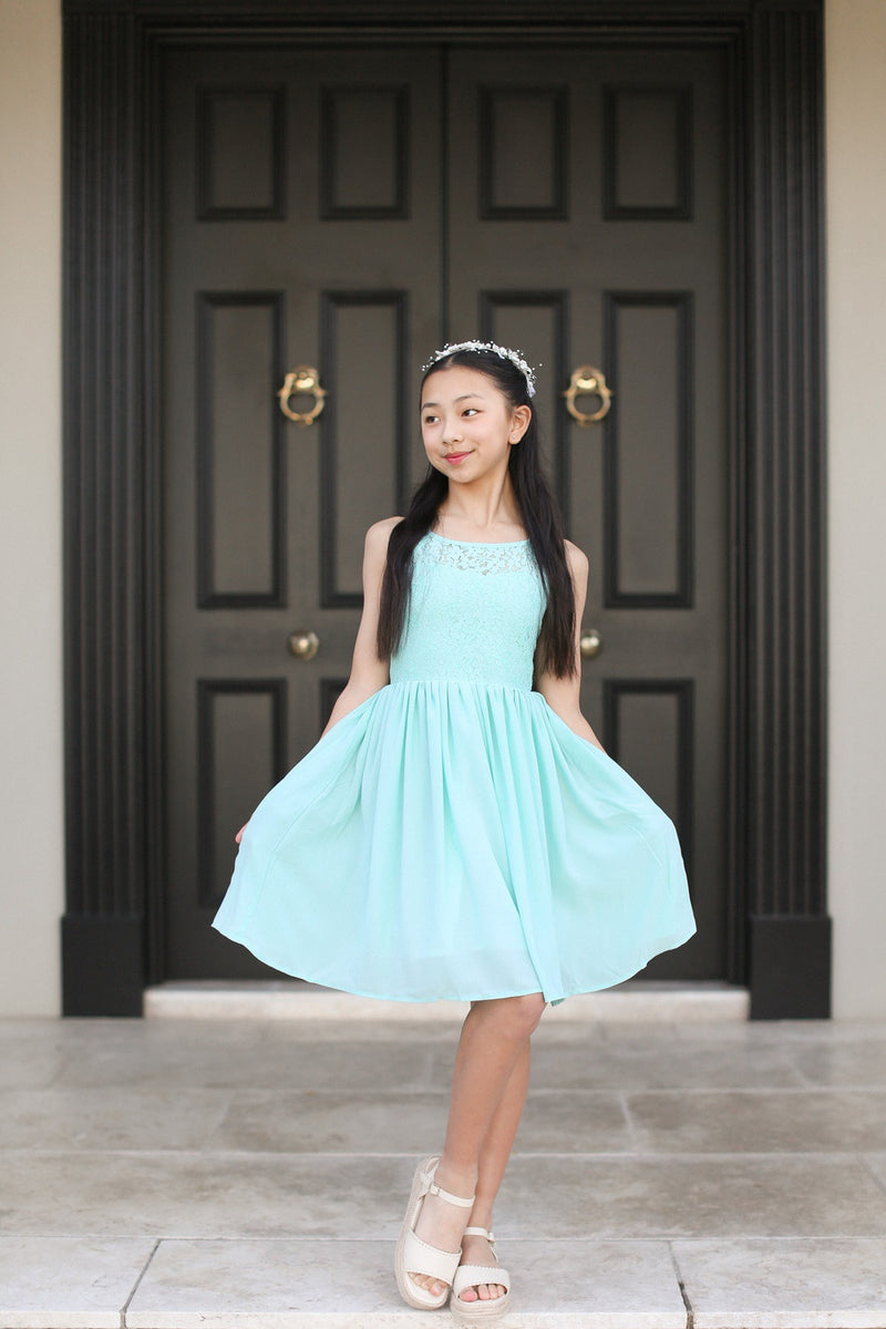 Norah Turquoise Girls Dress - A Little Lacey
