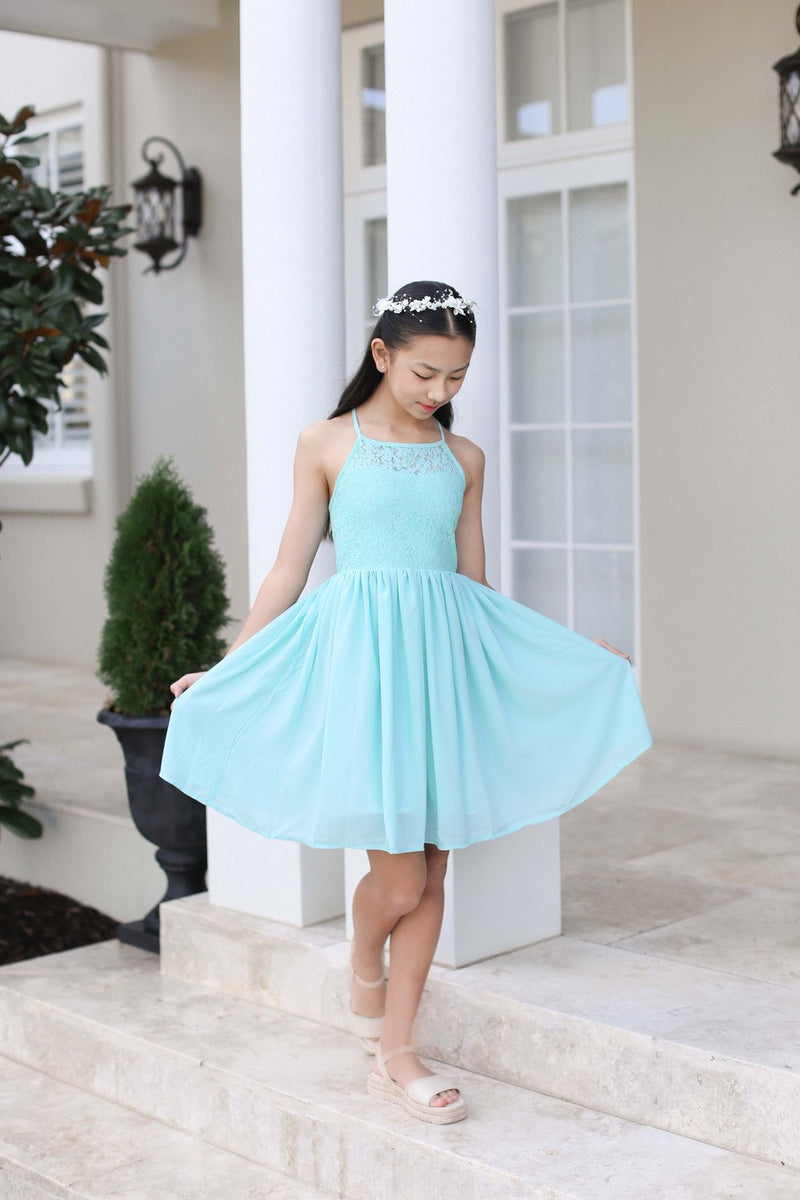 Norah Turquoise Girls Dress - A Little Lacey