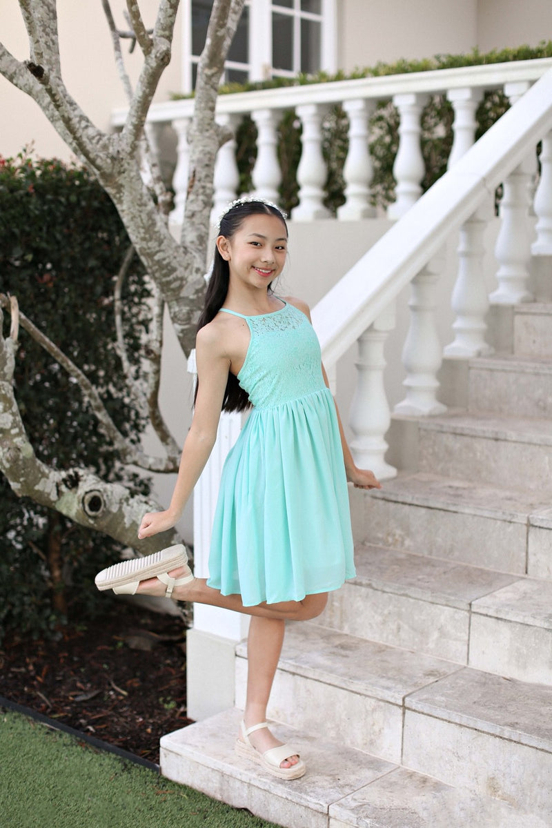 Norah Turquoise Girls Dress - A Little Lacey