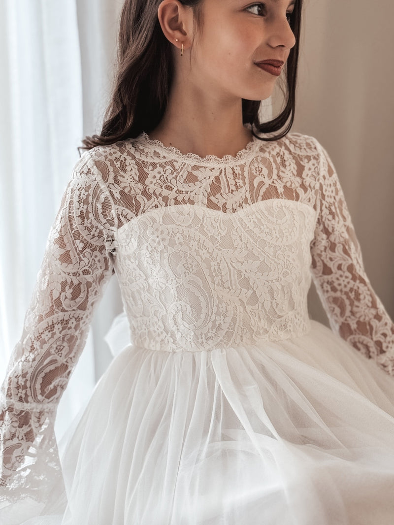 Odette Girls White Dress - Knee Length - A Little Lacey