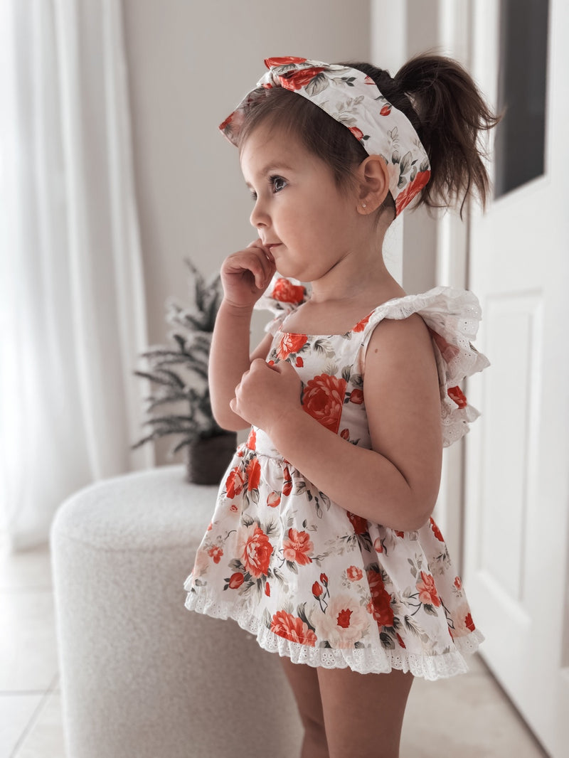 Olive Baby Girls Floral Christmas Romper - A Little Lacey