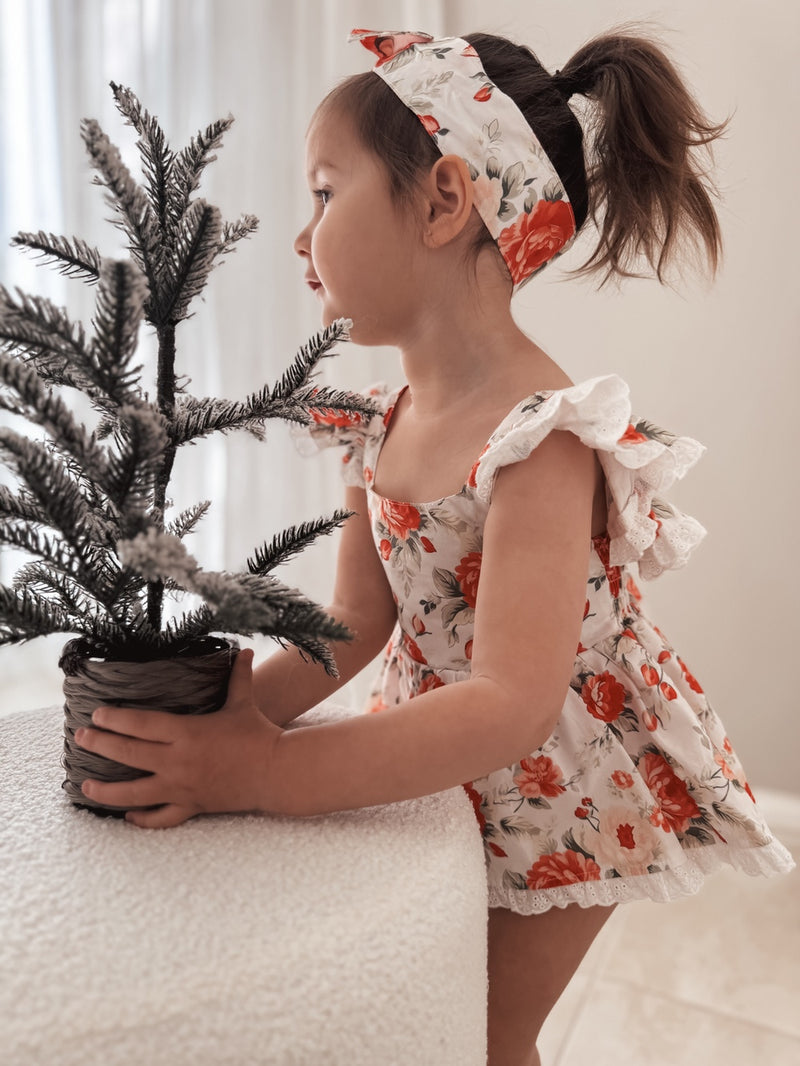 Olive Baby Girls Floral Christmas Romper - A Little Lacey