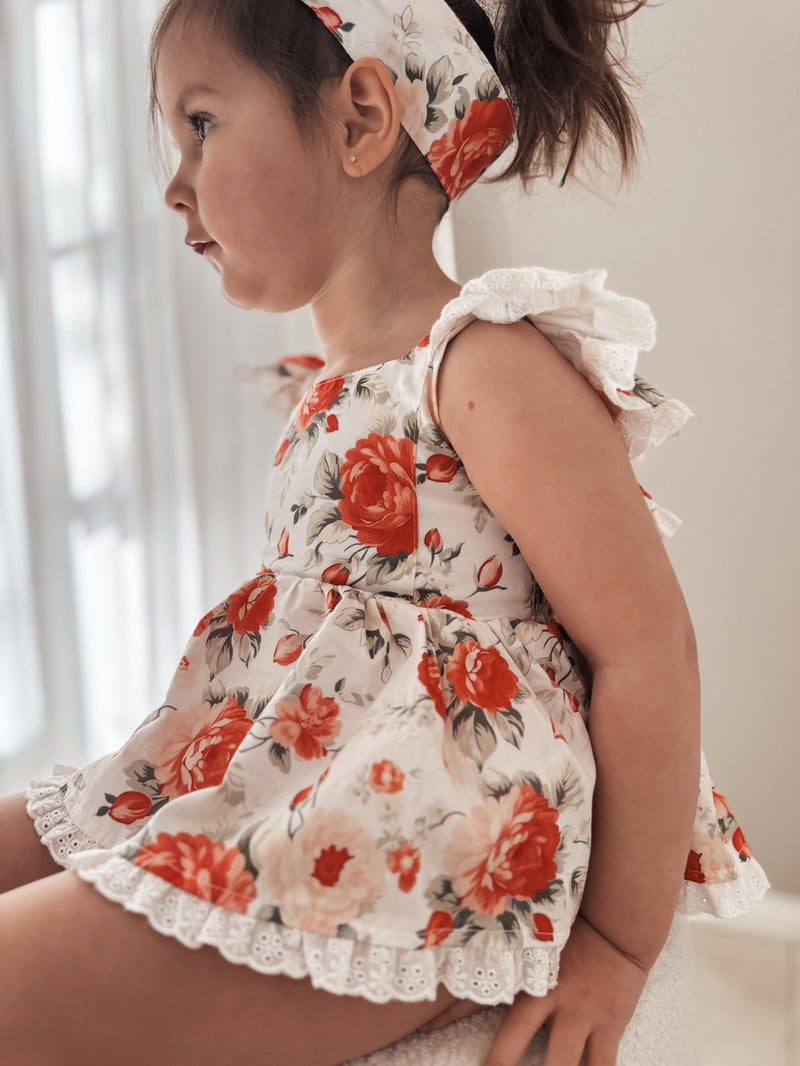 Olive Baby Girls Floral Christmas Romper - A Little Lacey