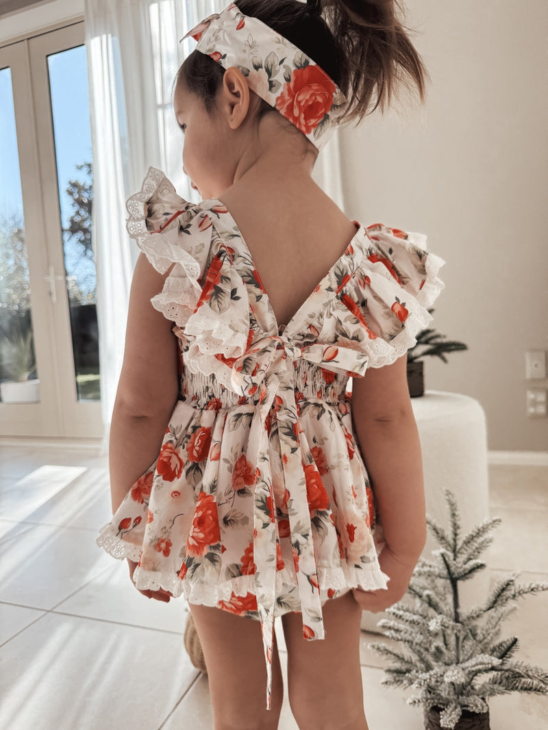 Olive Baby Girls Floral Christmas Romper - A Little Lacey