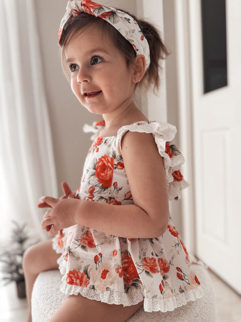 Olive Baby Girls Floral Christmas Romper - A Little Lacey
