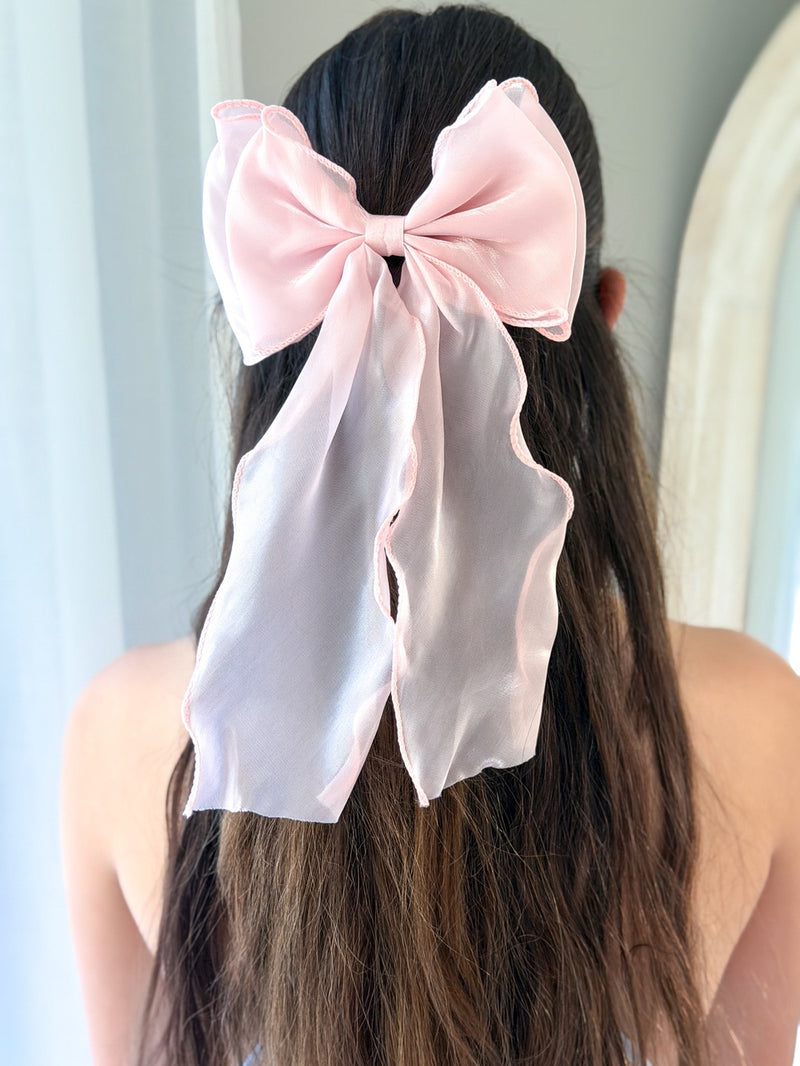 Organza Girls Hair Bow - Light Pink - A Little Lacey