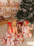 Floral Christmas romper for baby and sister matching outfits