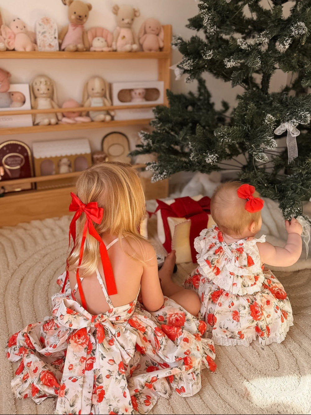 Floral Christmas romper for baby and sister matching outfits