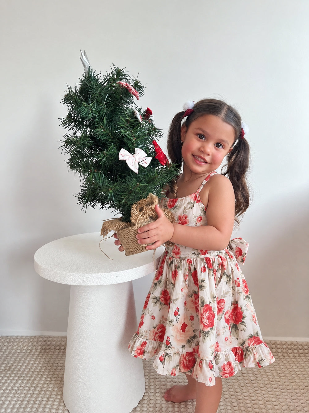 girls red floral christmas dress with matching baby romper 