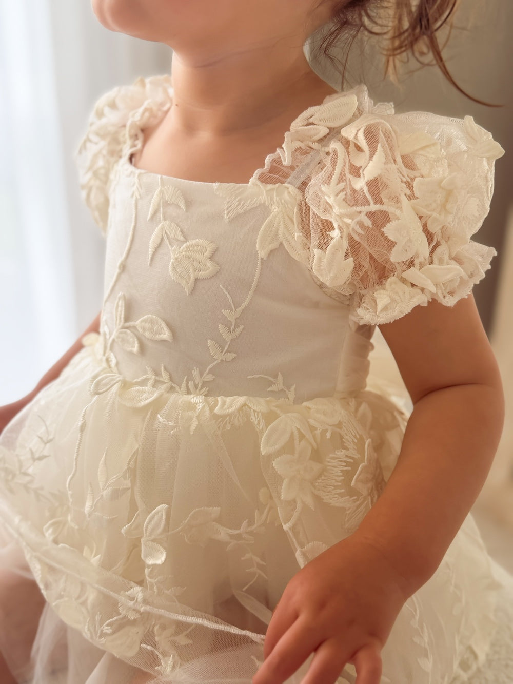 Petal Ivory Embroidered Baby DressFront view of Petal Ivory Embroidered Baby Dress – embroidered bodice and skirt
