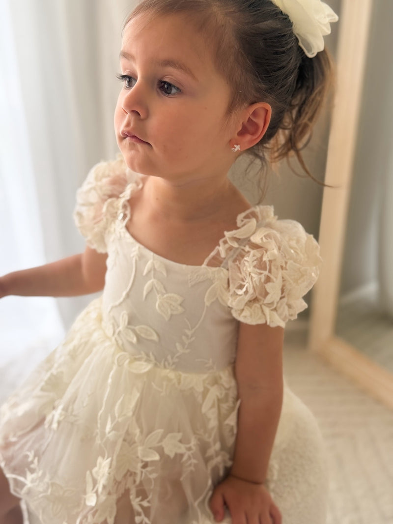 Petal Ivory Embroidered Baby Dress - A Little Lacey