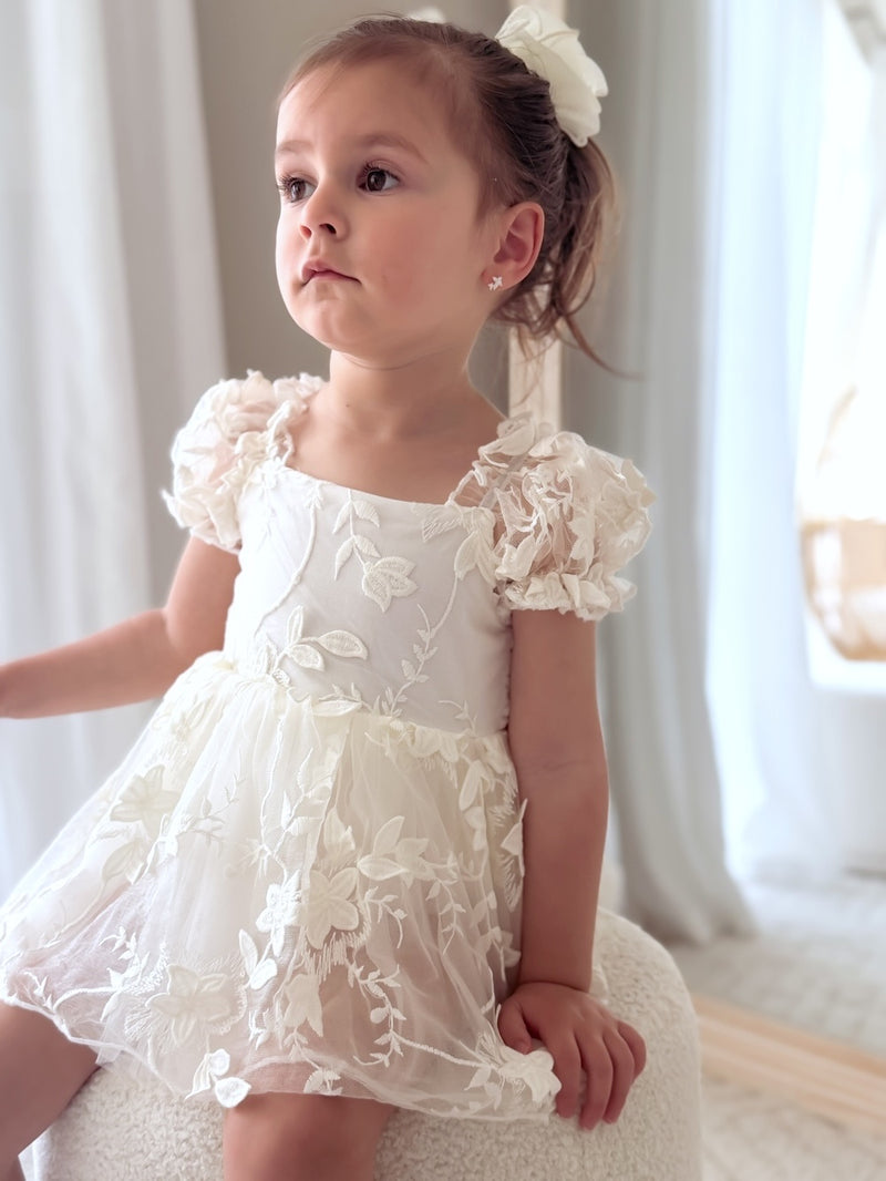 Petal Ivory Embroidered Baby Dress - A Little Lacey