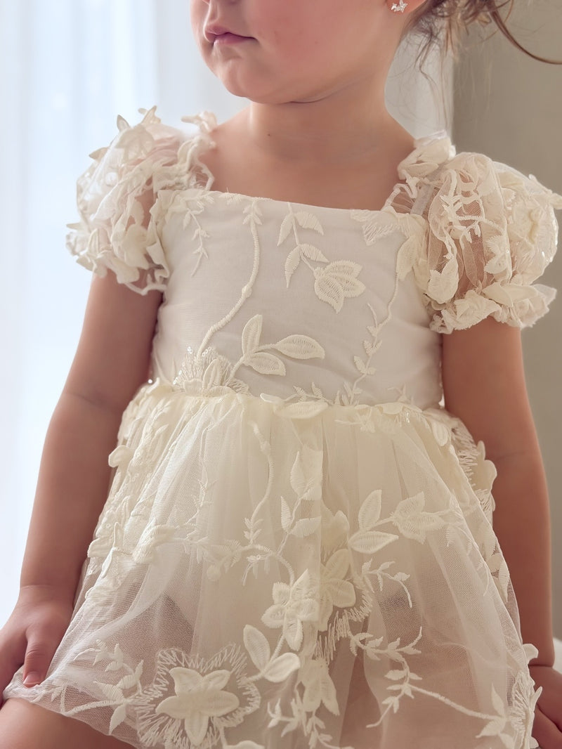 Petal Ivory Embroidered Baby Dress - A Little Lacey