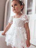 Petal White Embroidered Baby Dress – fully embroidered white baby dress with puff sleeves by A Little Lacey