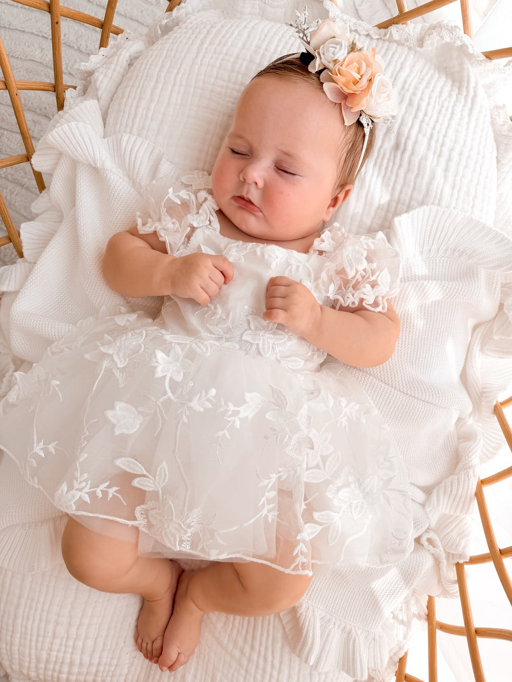 Baby girl white romper for family photos and special occasions