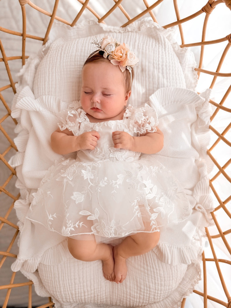 Petal White Embroidered Baby Dress - A Little Lacey