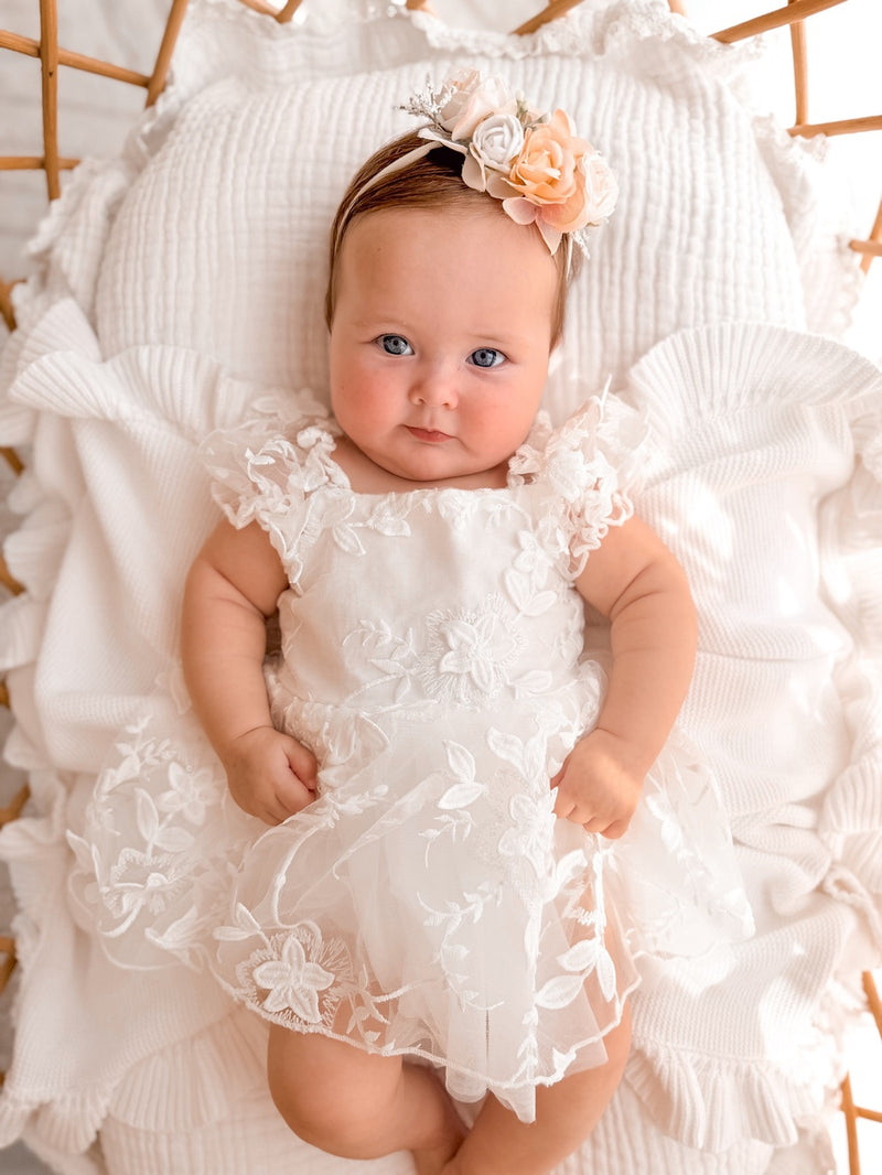 Petal White Embroidered Baby Dress - A Little Lacey