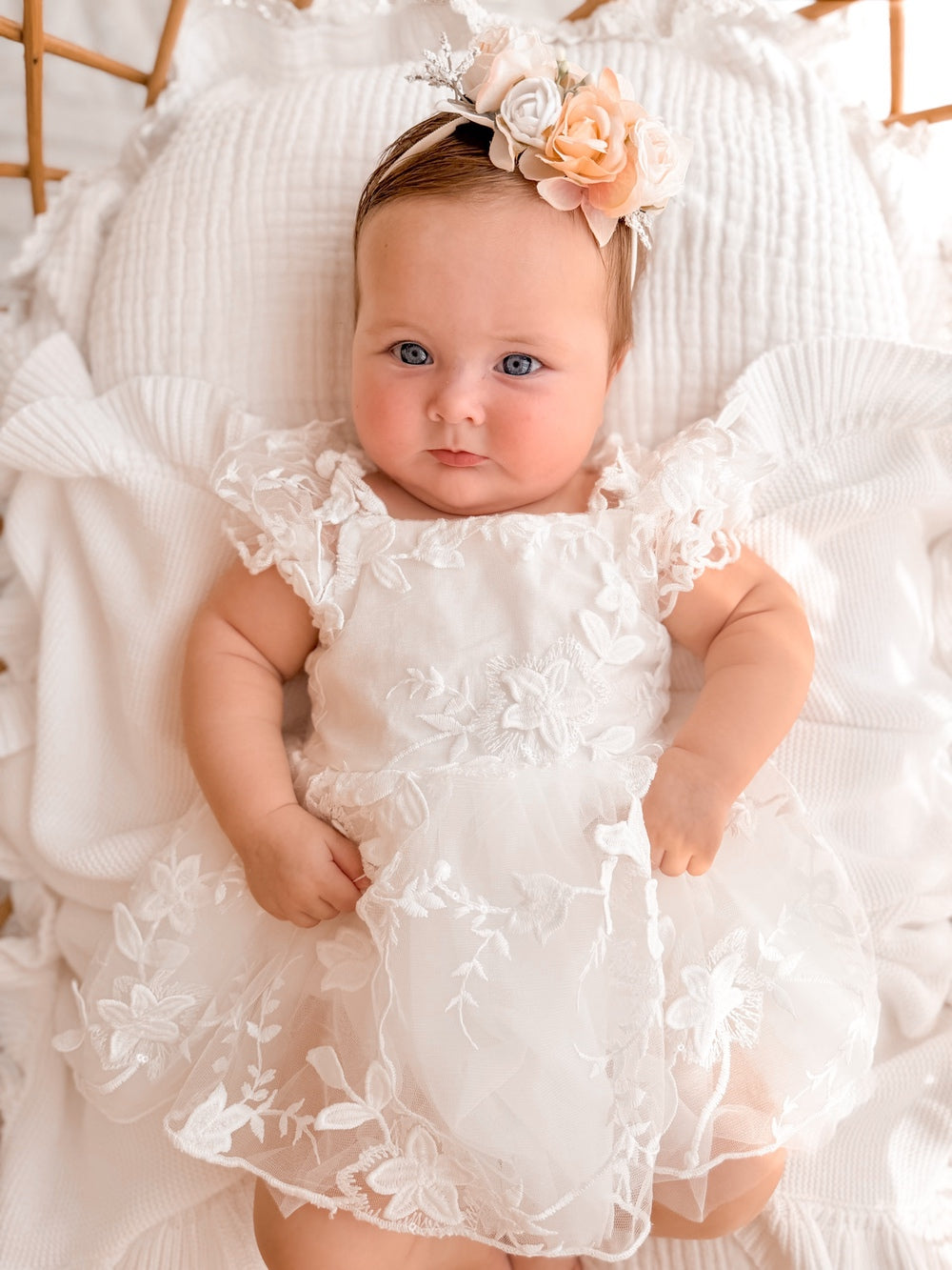 Petal White Embroidered Baby Dress