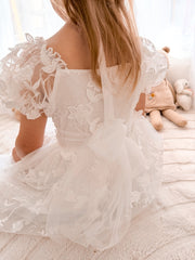 Petal Embroidered Girls White Dress - A Little Lacey