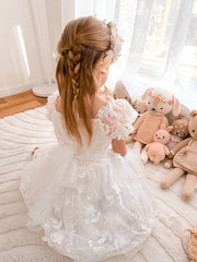 Petal Embroidered Girls White Dress - A Little Lacey