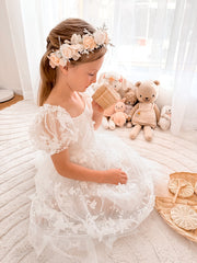 Petal Embroidered Girls White Dress - A Little Lacey