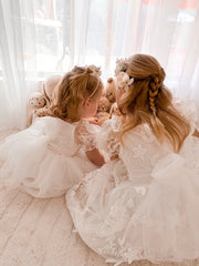 Petal Embroidered Girls White Dress - A Little Lacey