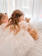 Petal Embroidered Girls White Dress - A Little Lacey