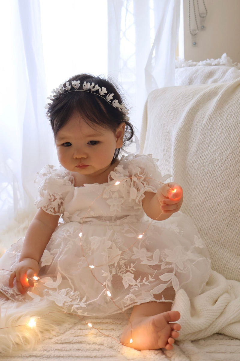 Petal White Embroidered Baby Dress - A Little Lacey