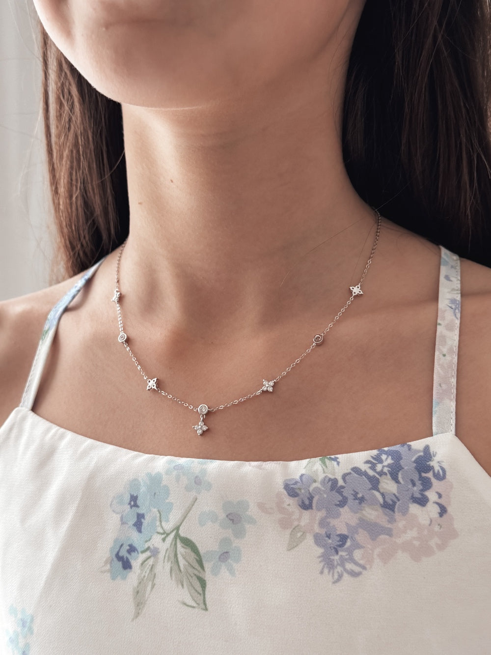 Petals and Light Girls Silver Necklace - Girls and Babies JewelleryNecklace with central flower and surrounding floral charms, silver