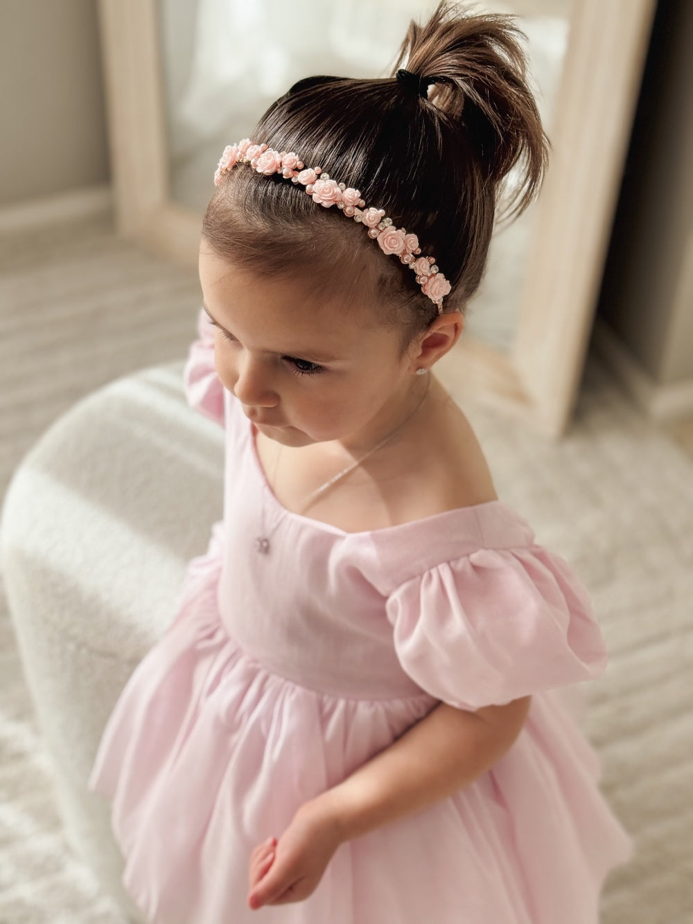 Petals and Grace Girls Headband - Pink - Tiaras and HeadpiecesPetals and Grace Girls Pink Headband with soft flowers and pearls