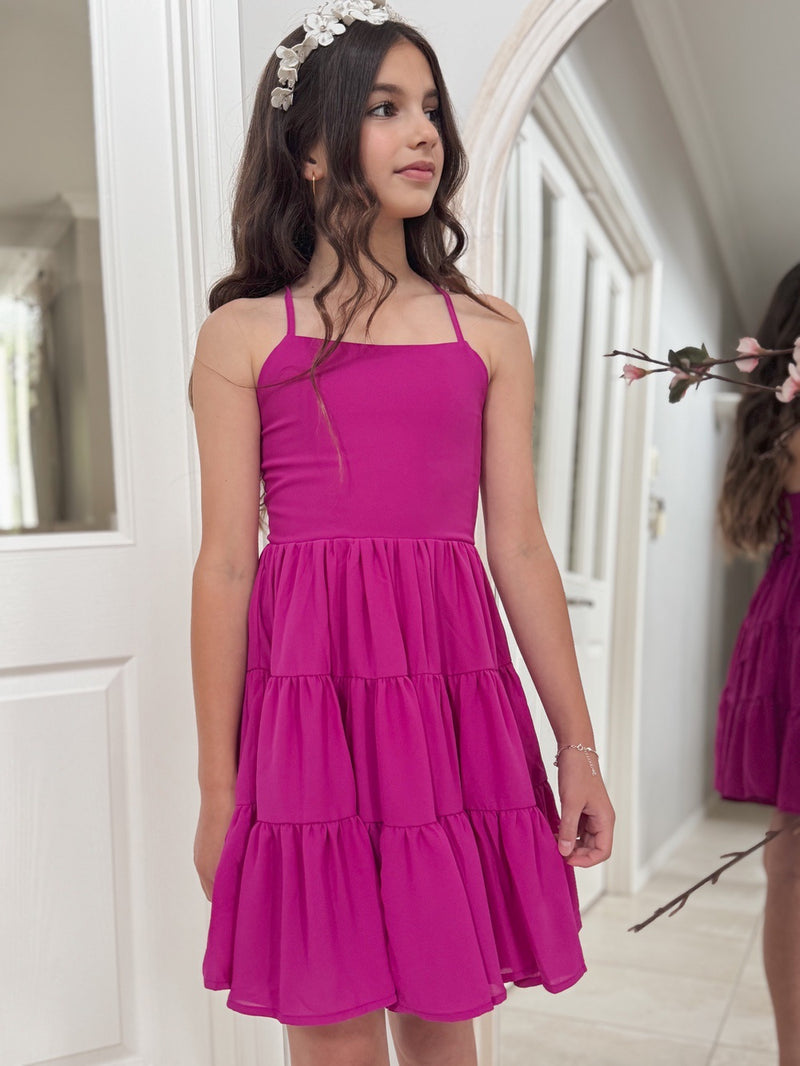 Phoebe Chiffon Girls Dress Rose Pink - A Little Lacey