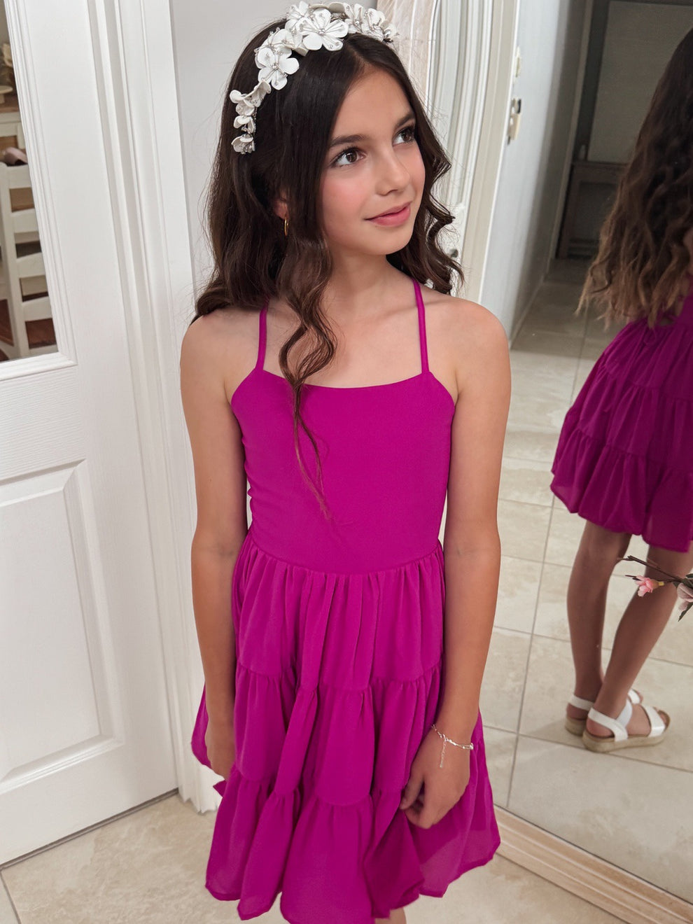 Phoebe Chiffon Girls Dress Rose Pink - A Little Lacey · Photo 11 of 12