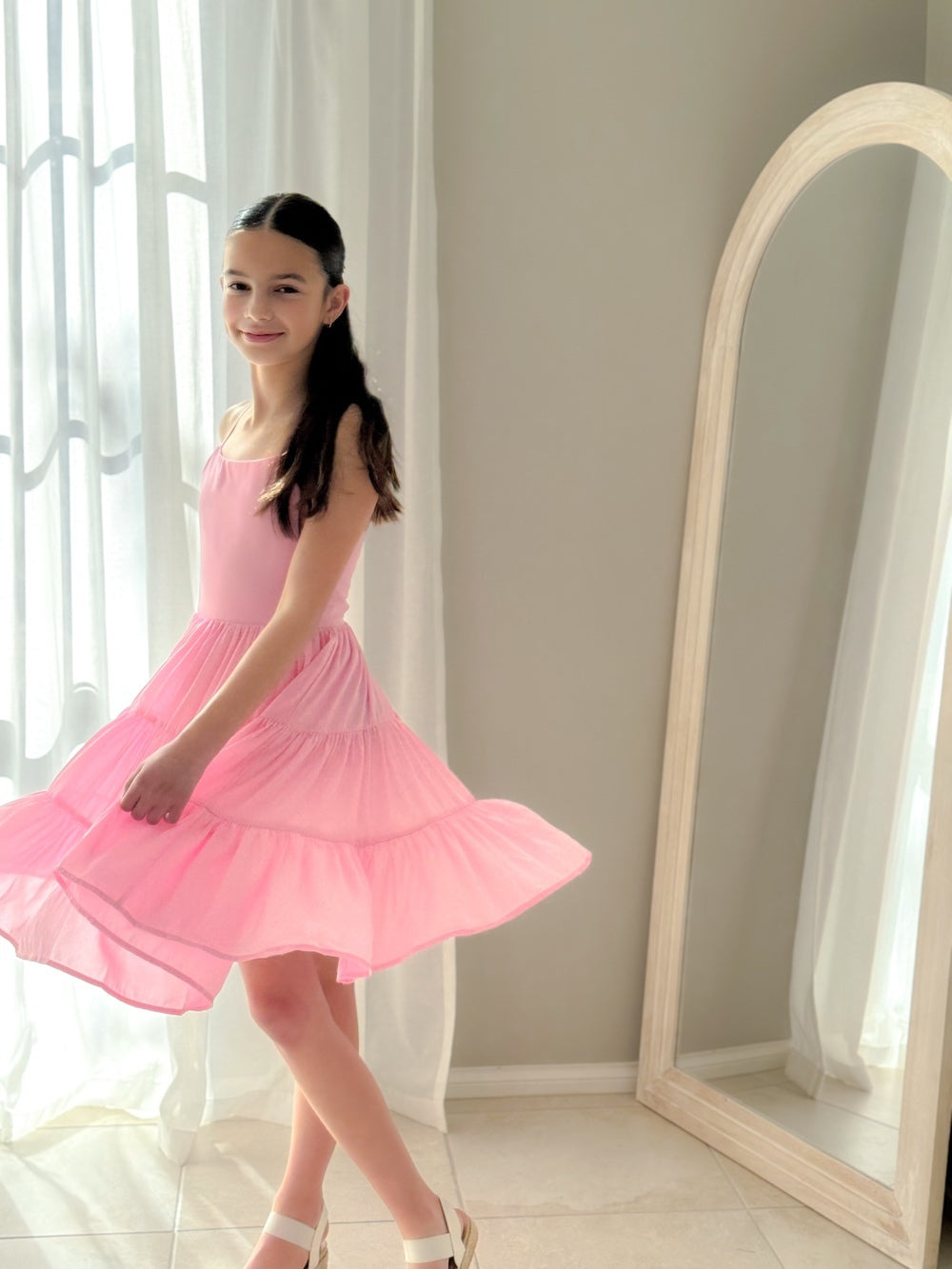 Phoebe Chiffon Girls Pink Dress