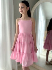 Phoebe Chiffon Girls Pink Dress - A Little Lacey