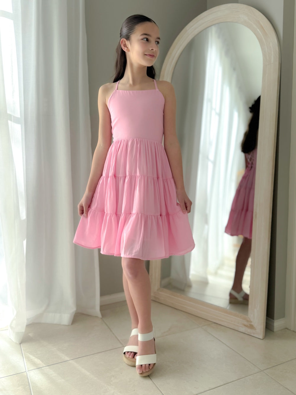 Phoebe Chiffon Girls Pink Dress