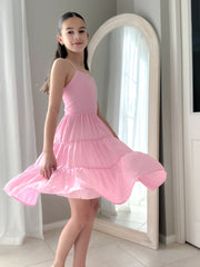 Phoebe Chiffon Girls Pink Dress - A Little Lacey