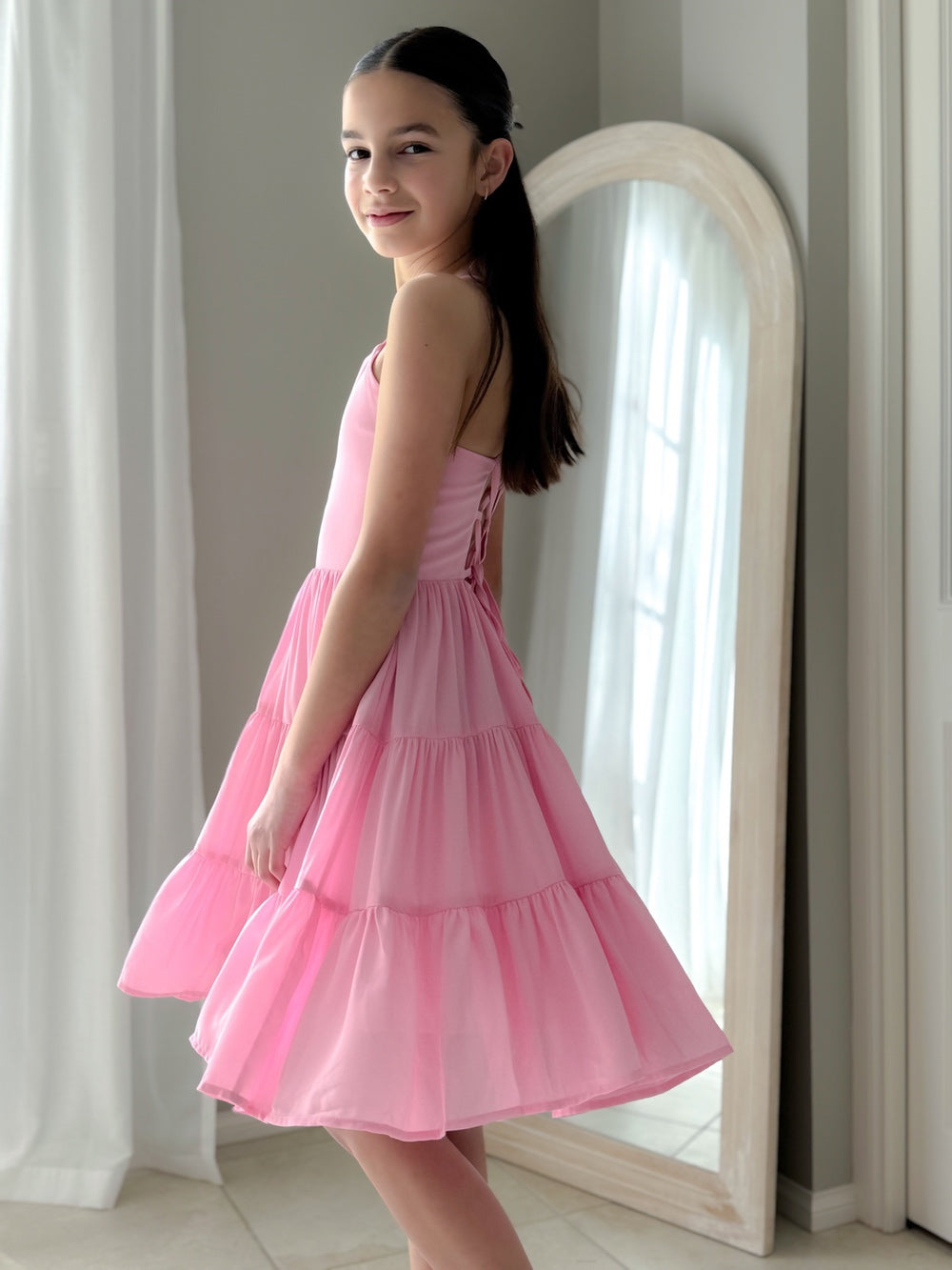 Phoebe Chiffon Girls Pink Dress