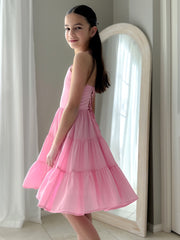 Phoebe Chiffon Girls Pink Dress - A Little Lacey