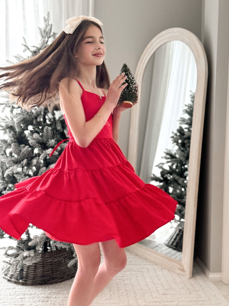 Phoebe Girls Dress - Red - A Little Lacey