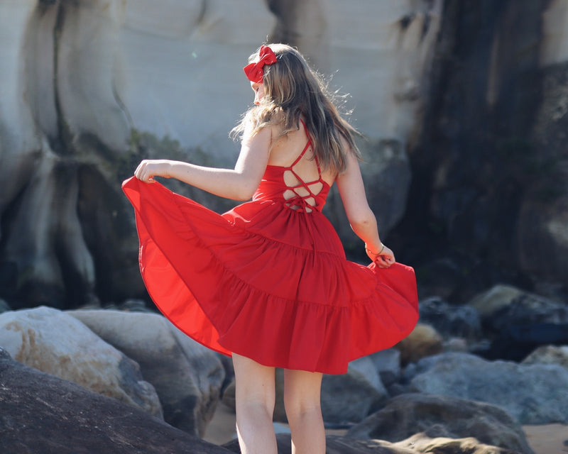 Phoebe Girls Dress - Red - A Little Lacey