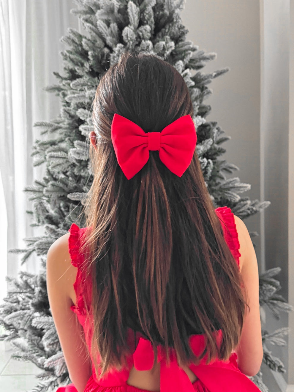 Cotton girls hair bow in Christmas red