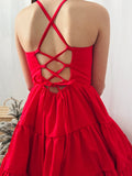 Back view of Phoebe Red Christmas Dress showing elegant tie-up detail