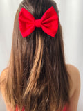 Red cotton Christmas bow for girls with alligator clip
